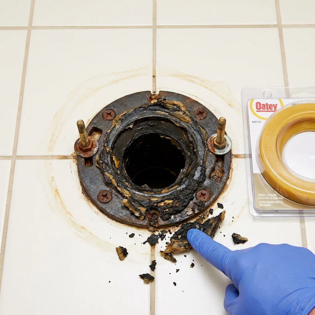 Failed wax ring showing water seepage at the base of a toilet in a Trevorton, PA home