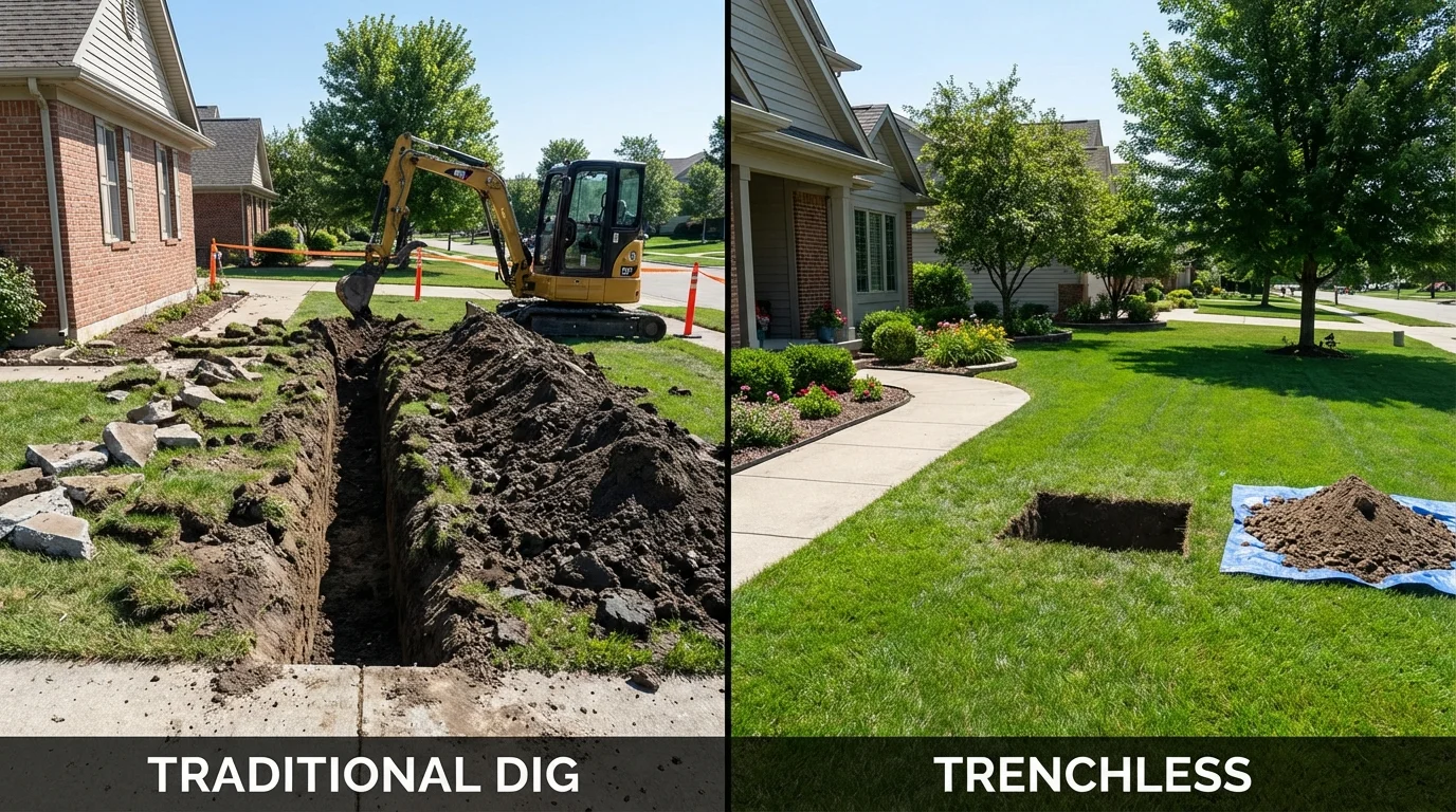 Trenchless sewer repair with minimal yard damage versus traditional excavation in Trevorton, PA